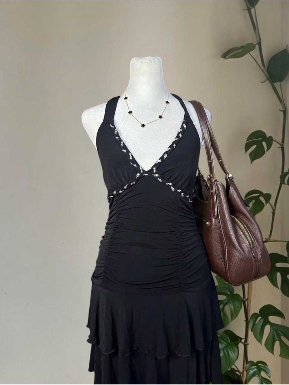 Vintage Y2K XOXO Black Ruched Halter Dress
